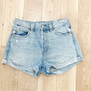 We The Free Blue Distressed Jean Shorts cuffed hem